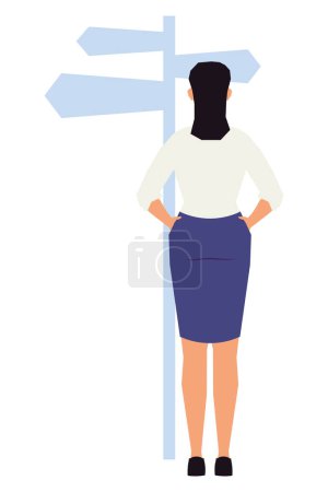 Illustration for Businesswoman with arrows directions character - Royalty Free Image