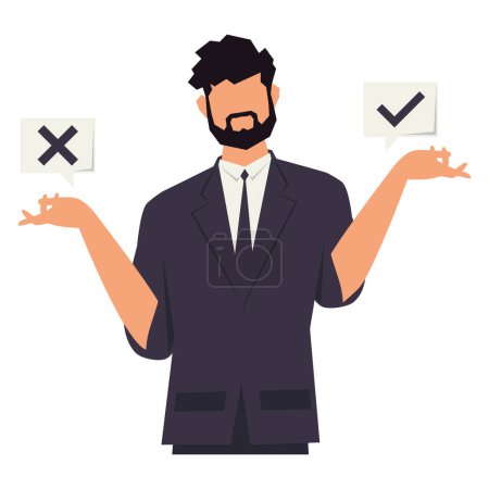Illustration for Businessman with two choices character - Royalty Free Image