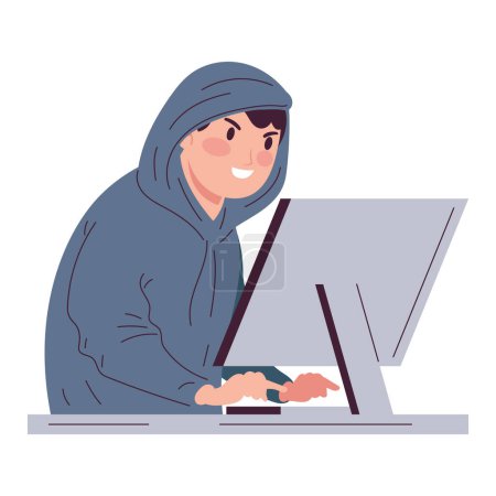 Ilustración de Hacker utilizando el fraude cibernético de escritorio - Imagen libre de derechos