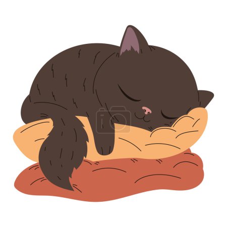 Illustration for Black cat sleeping in pillows character - Royalty Free Image