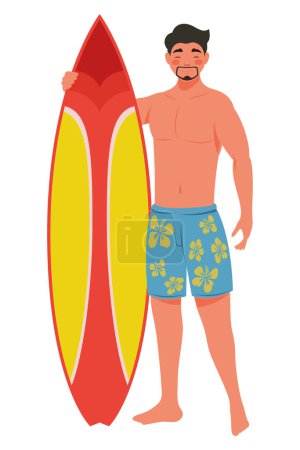Illustration for Young man with surfboard character - Royalty Free Image