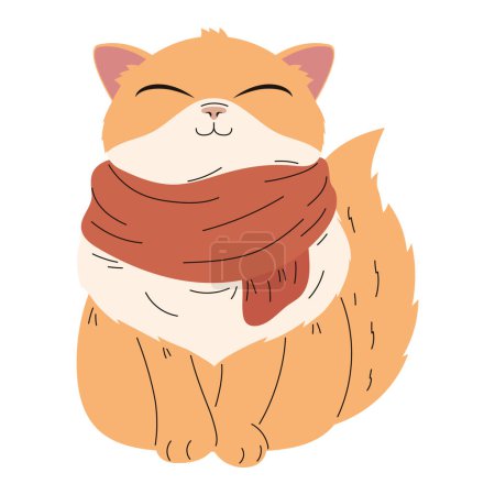 Téléchargez les illustrations : Mignon chat portant caractère écharpe - en licence libre de droit
