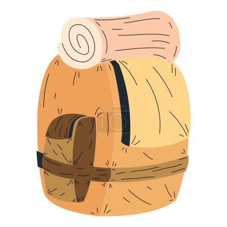 Illustration for Yellow camping travel bag equipment icon - Royalty Free Image