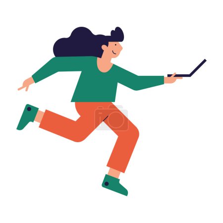 Illustration for Woman running with laptop character - Royalty Free Image