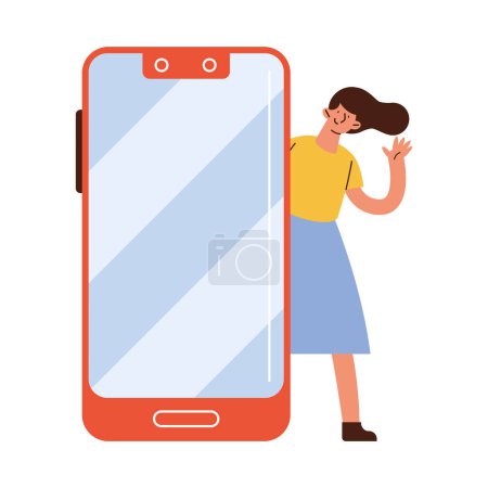 Illustration for Woman standing with smartphone character - Royalty Free Image