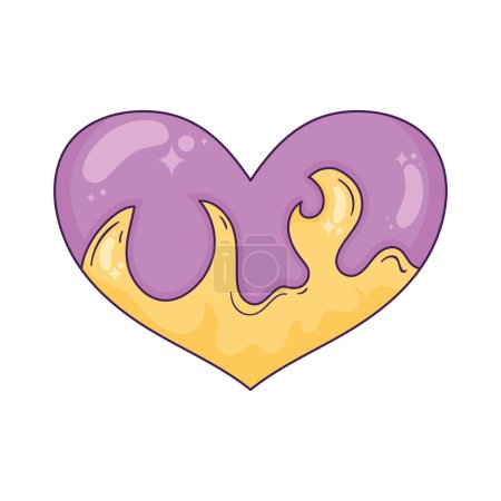 Téléchargez les illustrations : Coeur violet avec icône de flammes - en licence libre de droit
