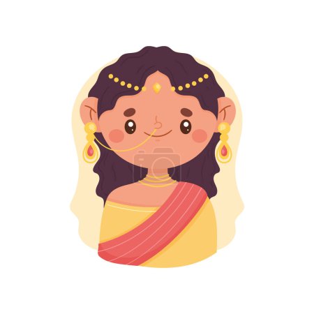 Ilustración de India mujer usando amarillo traje carácter - Imagen libre de derechos