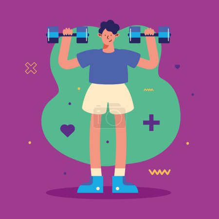 Illustration for Man lifting dumbbells fitness character - Royalty Free Image
