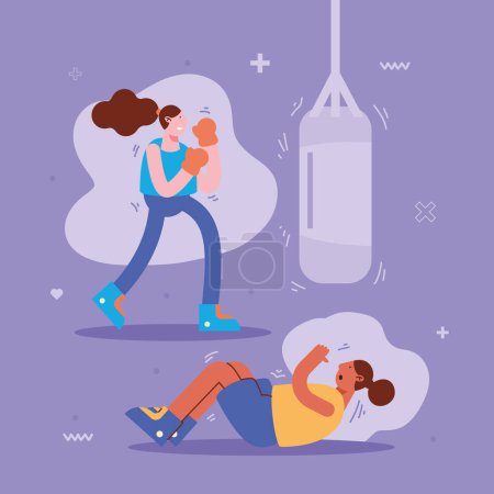 Illustration for Two girls practicing exercise characters - Royalty Free Image