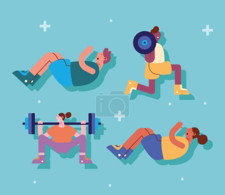 Illustration for Group of four athletes practicing exercises - Royalty Free Image