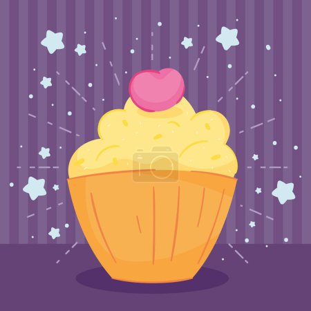 Foto de Cupcake dulce con icono de cereza - Imagen libre de derechos