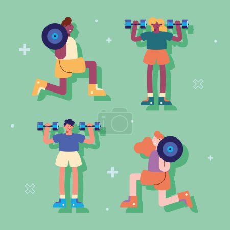 Illustration for Athletes practicing different exercises characters - Royalty Free Image