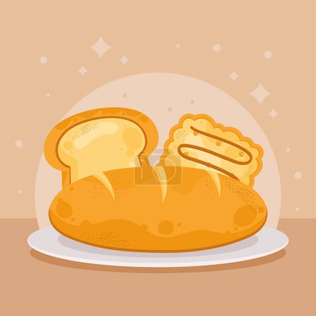 Téléchargez les illustrations : Délicieux pain avec biscuit et icône tranchée - en licence libre de droit