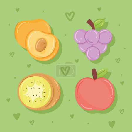 Téléchargez les illustrations : Quatre fruits frais aliments sains icônes - en licence libre de droit