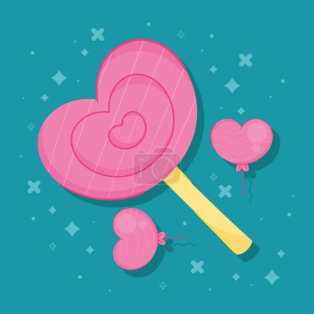 Téléchargez les illustrations : Pink heart lollipop sweet icon - en licence libre de droit