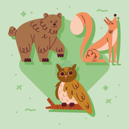 Téléchargez les illustrations : Trois animaux sauvages personnages icônes - en licence libre de droit