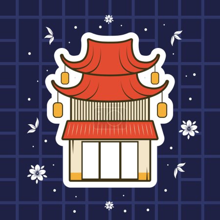 Téléchargez les illustrations : Temple de pagode japonaise avec des lampes - en licence libre de droit