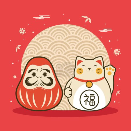 Illustration for Japanese cat and head icons - Royalty Free Image