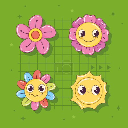 Illustration for Flowers and sun retro style icons - Royalty Free Image