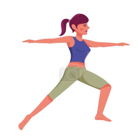 Téléchargez les illustrations : Femme en guerrier yoga position caractère - en licence libre de droit