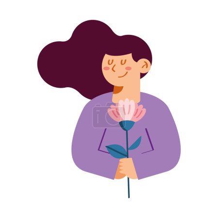 Téléchargez les illustrations : Jeune femme avec des fleurs caractère - en licence libre de droit
