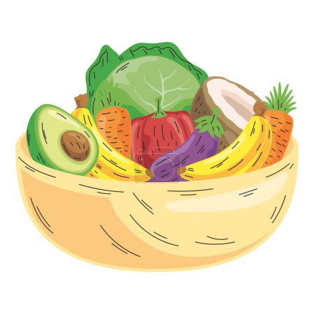 Téléchargez les illustrations : Bol avec icône de fruits et légumes - en licence libre de droit