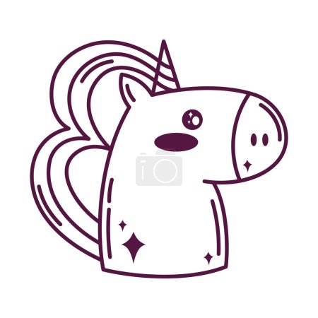 Ilustración de Dibujos animados unicornio animal garabato icono aislado - Imagen libre de derechos