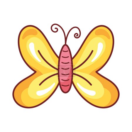 Téléchargez les illustrations : Papillon jaune vif rétro et icône nostalgique isolé - en licence libre de droit