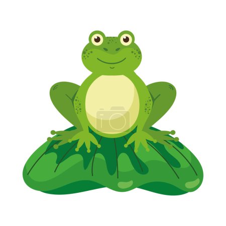 Téléchargez les illustrations : Crapaud souriant assis sur l'icône de l'herbe verte isolé - en licence libre de droit