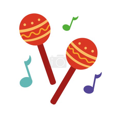 Illustration for Music maracas and musical notes icon isolated - Royalty Free Image