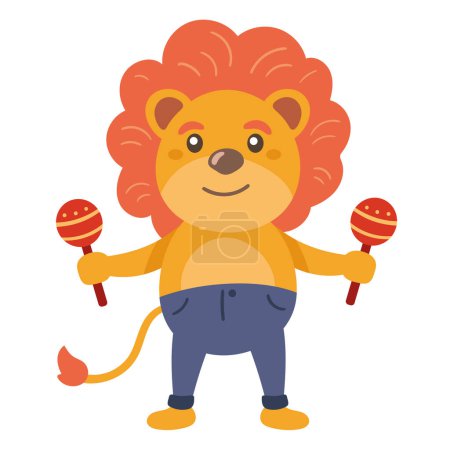 Ilustración de Lindo león juega maracas icono aislado - Imagen libre de derechos