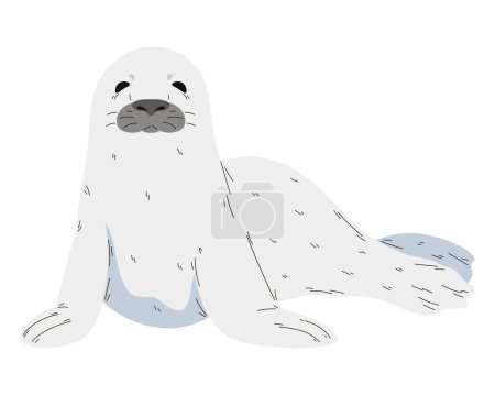 Téléchargez les illustrations : Mascotte de phoque souriante assise sur le blanc - en licence libre de droit
