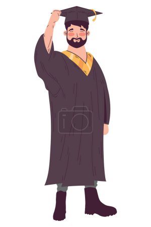 Illustration for Student celebrates graduation with diploma over white - Royalty Free Image