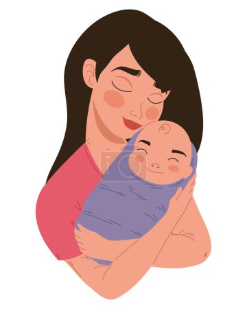 Ilustración de Madre e hijo abrazándose sobre blanco - Imagen libre de derechos