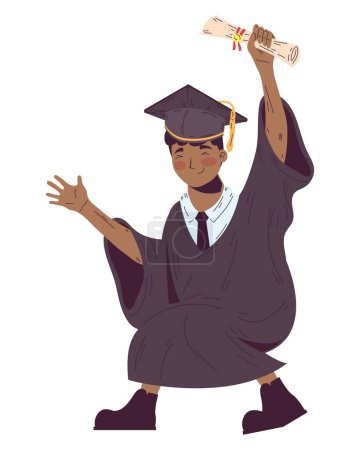 Ilustración de Estudiante feliz tiene un diploma sobre blanco - Imagen libre de derechos