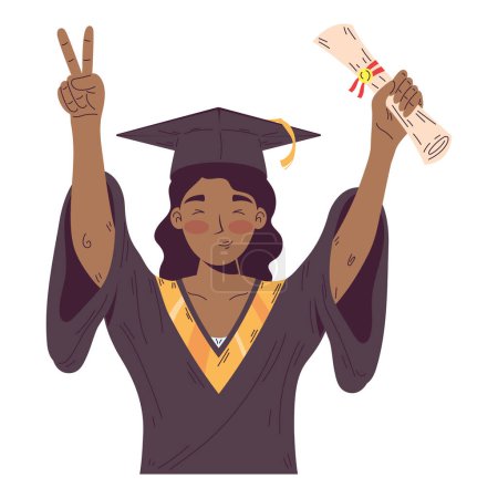 Illustration for Smiling student holds diploma over white - Royalty Free Image