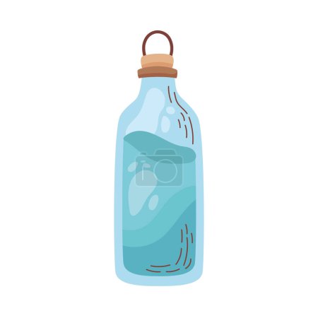 Ilustración de Botella de vidrio llena de agua refrescante sobre blanco - Imagen libre de derechos