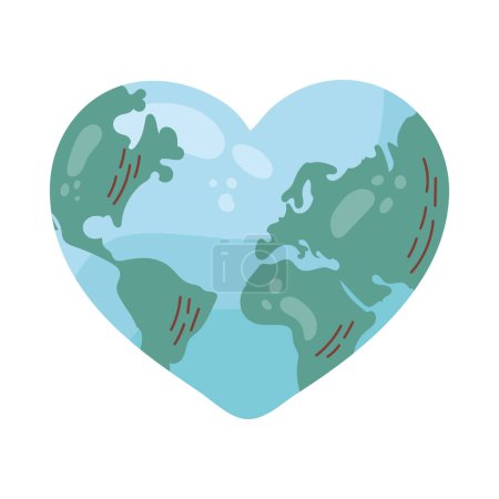 Illustration for Planet map design on heart shape over white - Royalty Free Image