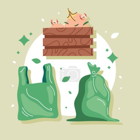 Téléchargez les illustrations : Sacs écologiques et icône de panier de compost - en licence libre de droit