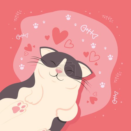 Illustration for Little cat with hearts character - Royalty Free Image