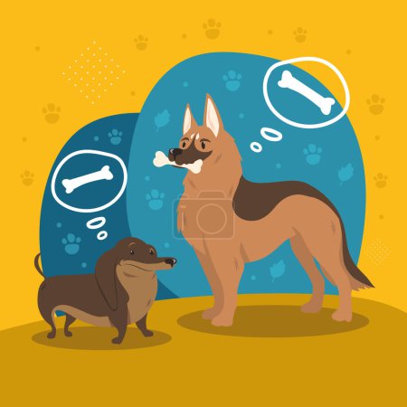 Téléchargez les illustrations : Dachshund et chiens de berger allemands personnages - en licence libre de droit