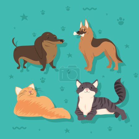 Téléchargez les illustrations : Quatre chiens et chats animaux - en licence libre de droit