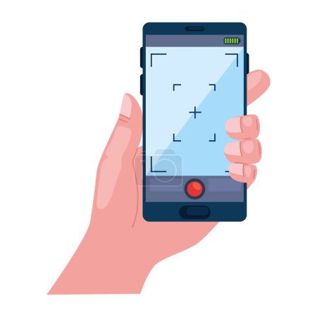 Illustration for Hand holding a smartphone, camera screen - Royalty Free Image