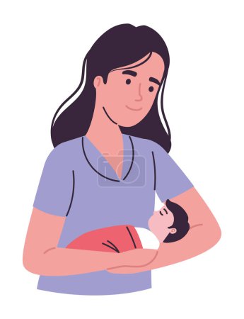 Téléchargez les illustrations : Mère souriante tient bébé mignon, fête des mères - en licence libre de droit