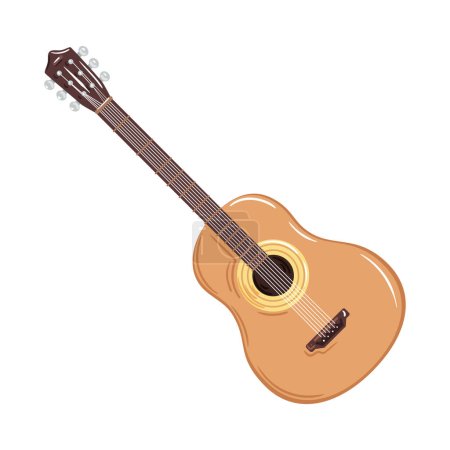 Téléchargez les illustrations : Illustration guitare acoustique avec icône en bois isoalté - en licence libre de droit