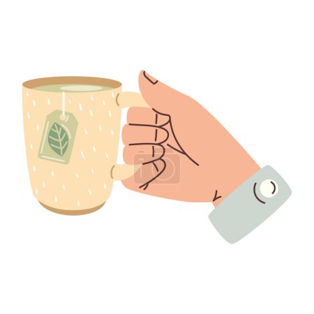 Téléchargez les illustrations : Main tenant tasse de thé chaud icône isolé - en licence libre de droit