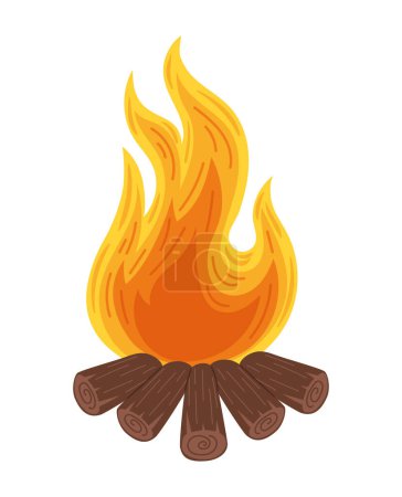 Téléchargez les illustrations : Feu de camp brûlant icône de la flamme isolé - en licence libre de droit