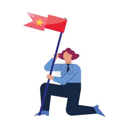Illustration for Businesswoman waving success flag character - Royalty Free Image