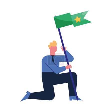 Ilustración de Hombre ondeando éxito bandera carácter - Imagen libre de derechos