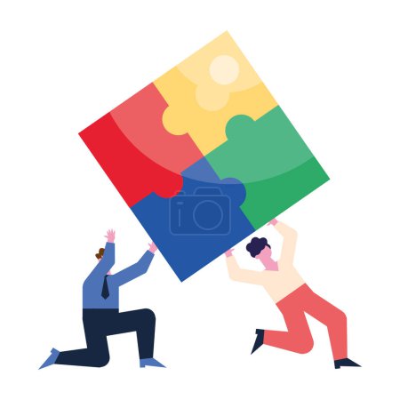 Illustration for Business people lifting puzzle characters - Royalty Free Image